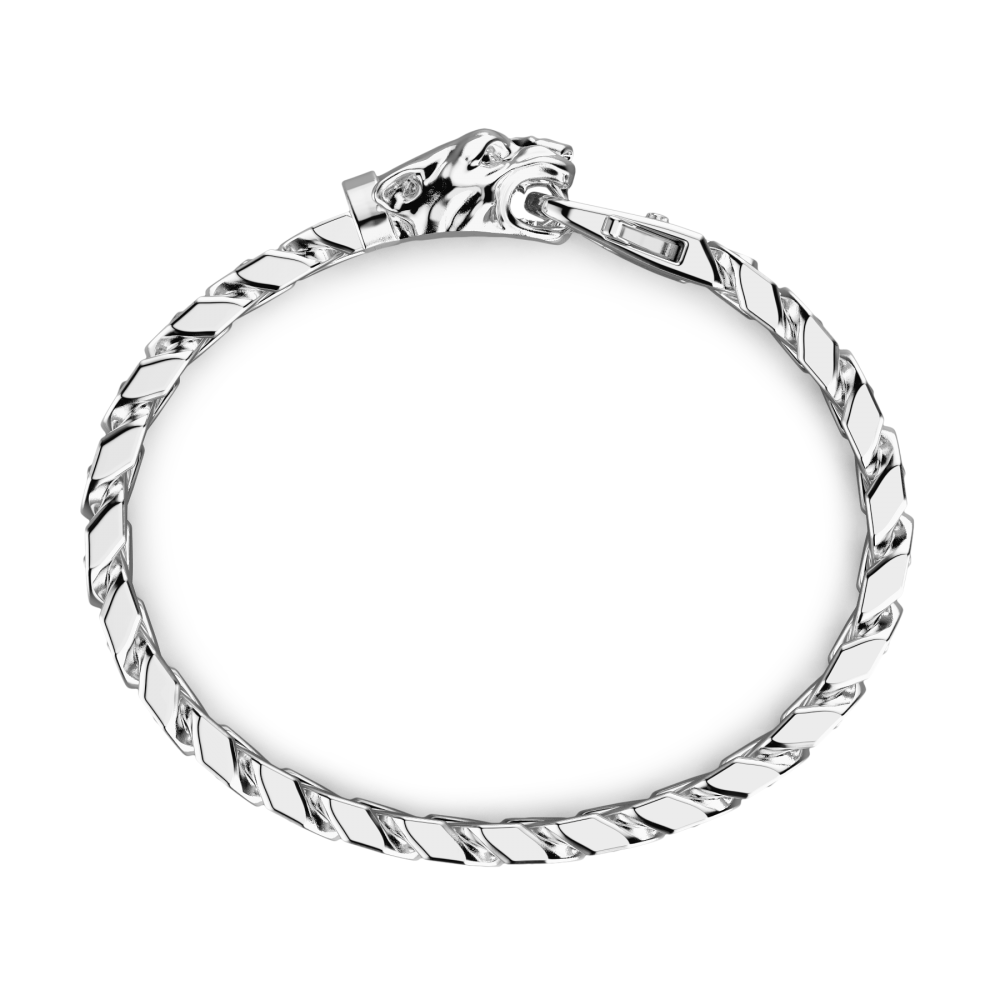 Zancan silver curb chain bracelet with panther head closure.