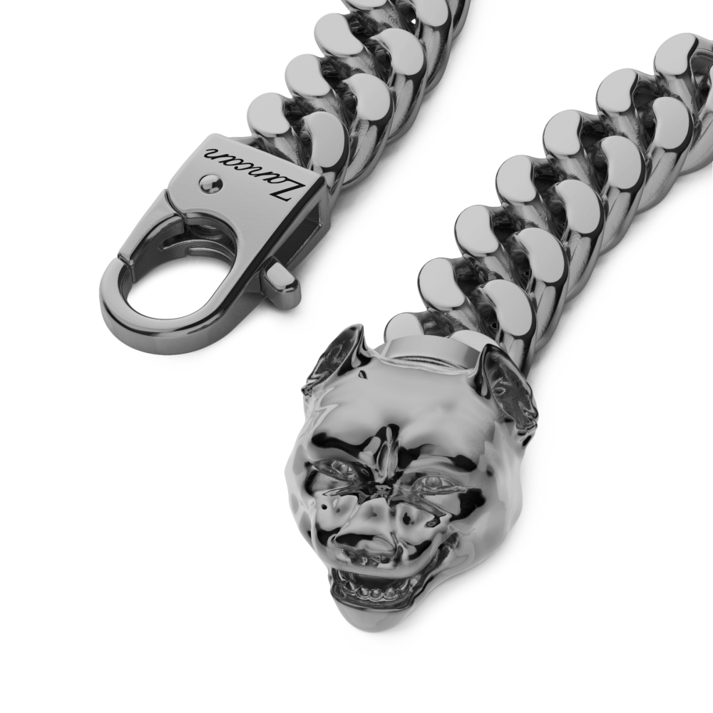 Bracciale a grumetta Zancan in argento con chiusura a testa di pitbull.