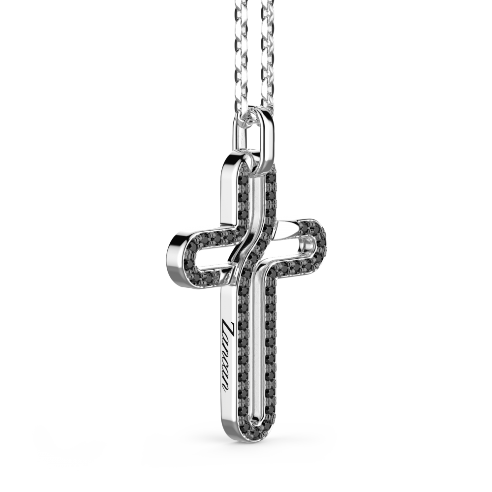 Collana Zancan in argento con pendente a croce e pietre nere.