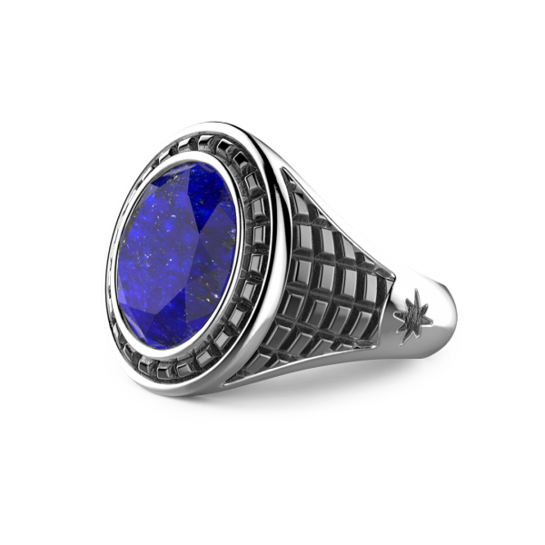 Zancan silver ring with blue lapis stone.