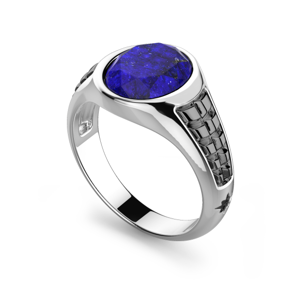 Anello chevalier Zancan in argento con Lapis ovale.