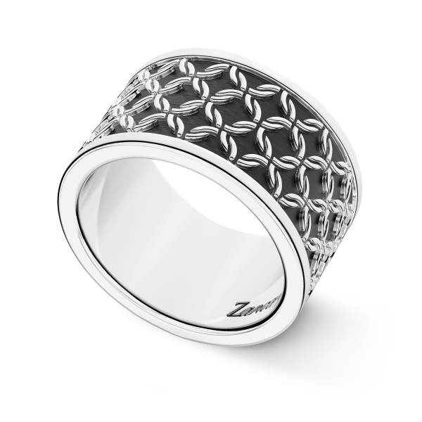 Zancan silver broad band ring.