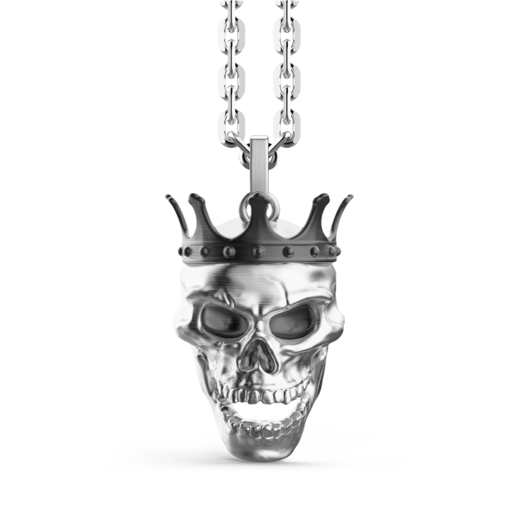 Zancan silver necklace with crowned skull pendant.