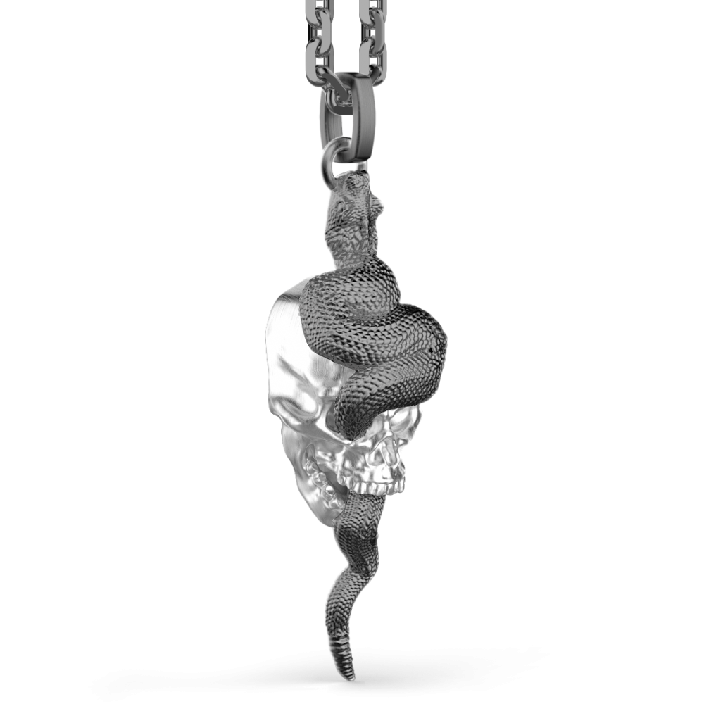 Collana Zancan in argento con pendente a teschio e serpente.