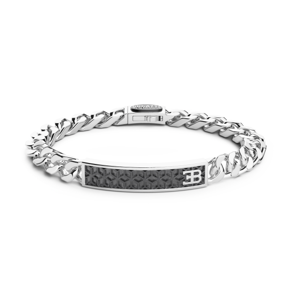 Bracelet groumette Bugatti en argent sterling avec plaque centrale.