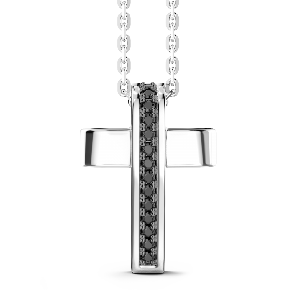 Zancan silver necklace with cross pendant and black stones.
