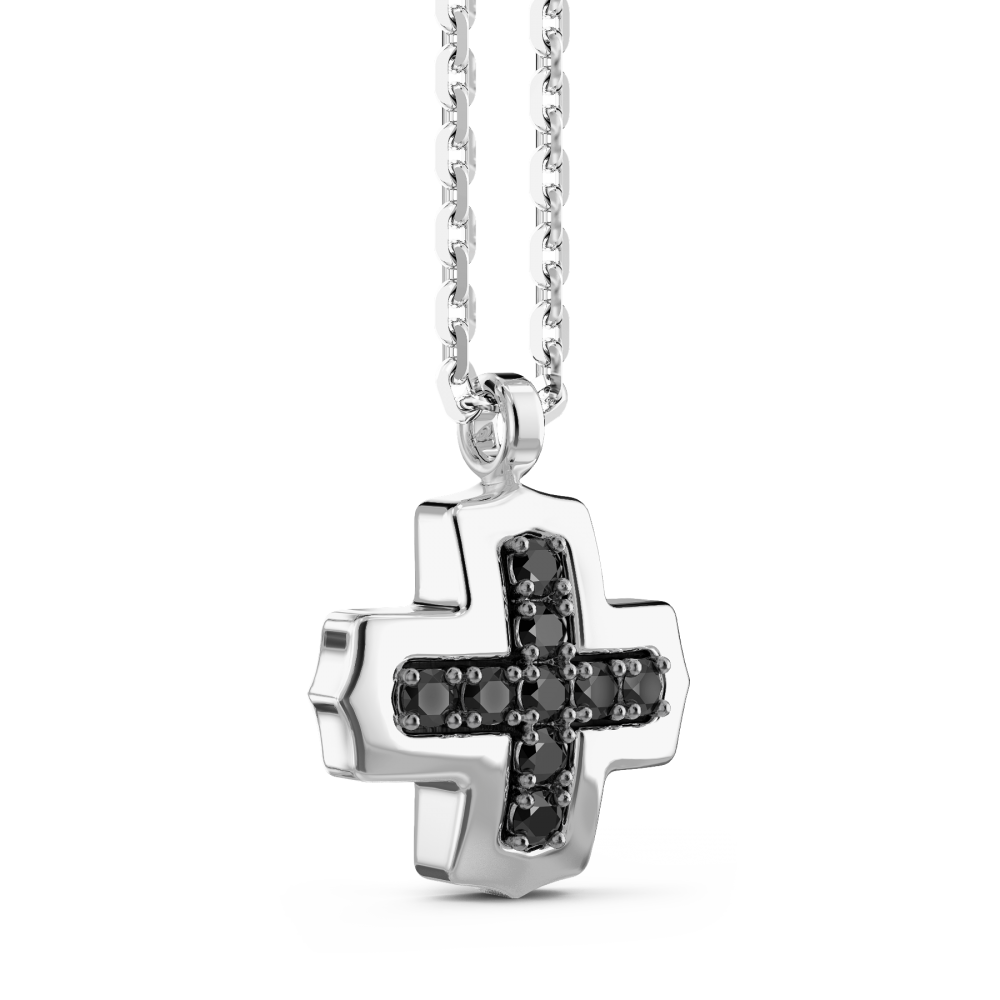 Zancan silver necklace with Greek cross pendant and black stones.