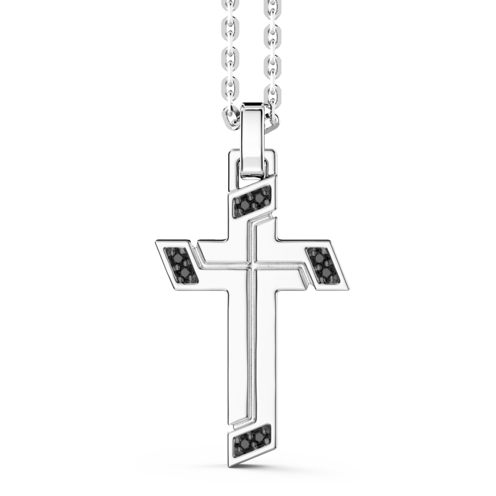 Collier Zancan en argent avec pendentif croix et pierres noires.