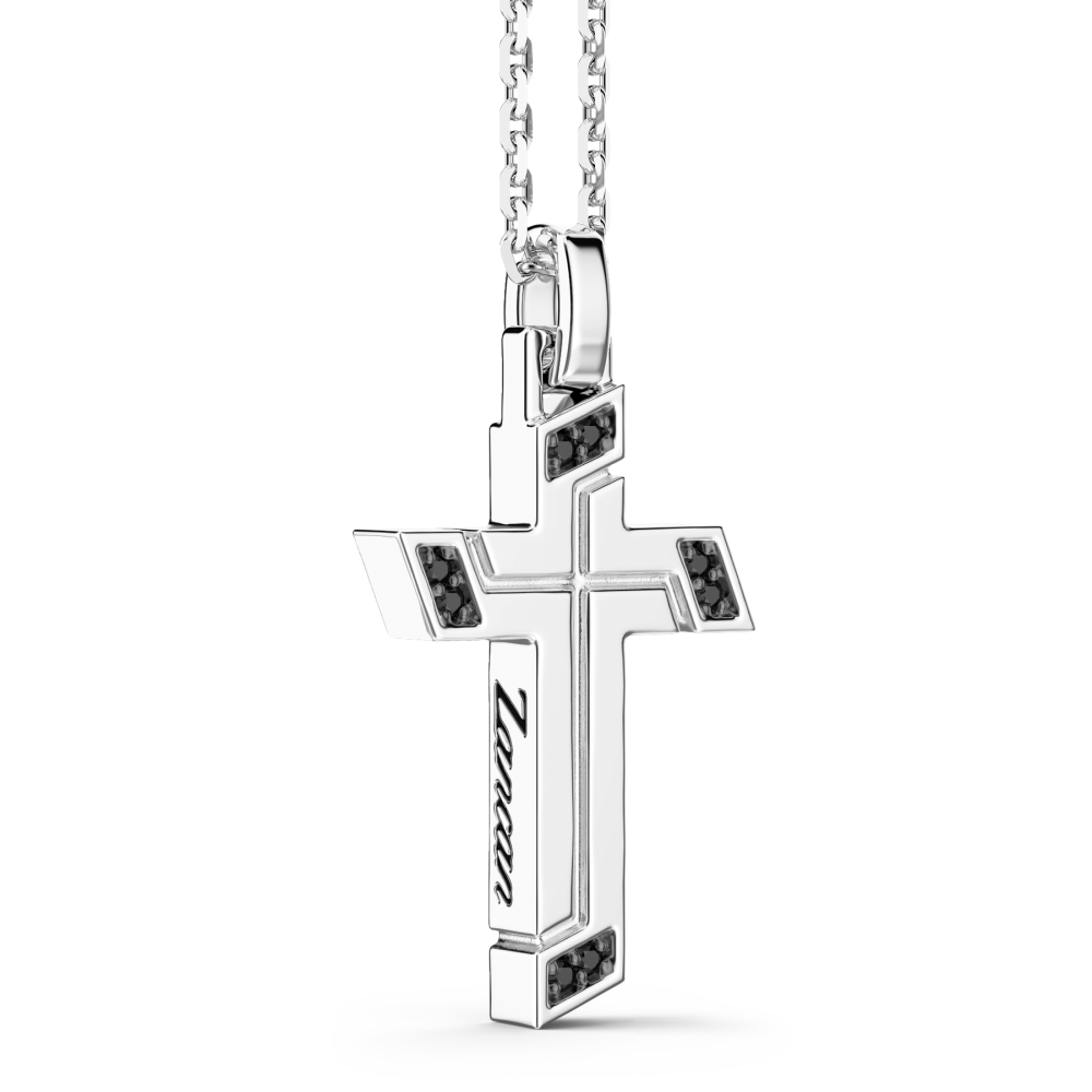 Collier Zancan en argent avec pendentif croix et pierres noires.