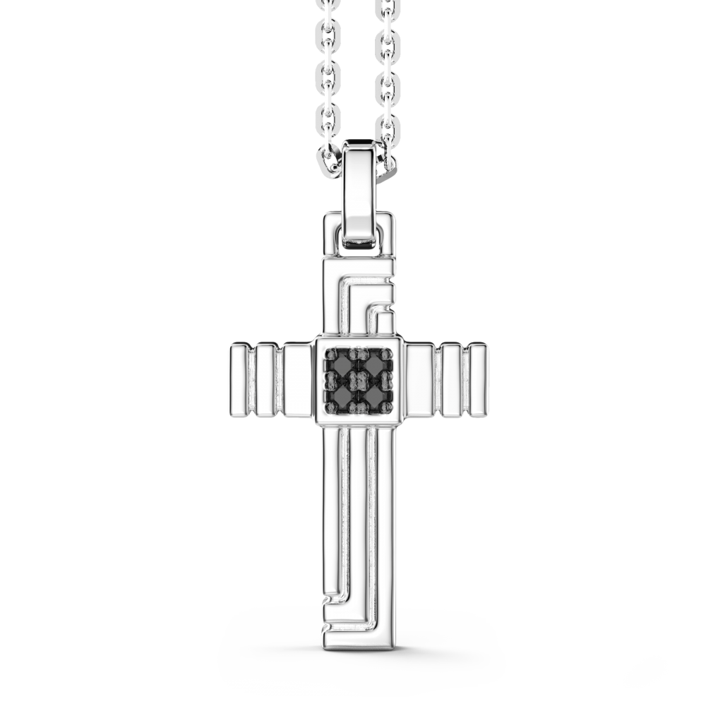 Collier Zancan en argent avec pendentif croix et pierres noires.