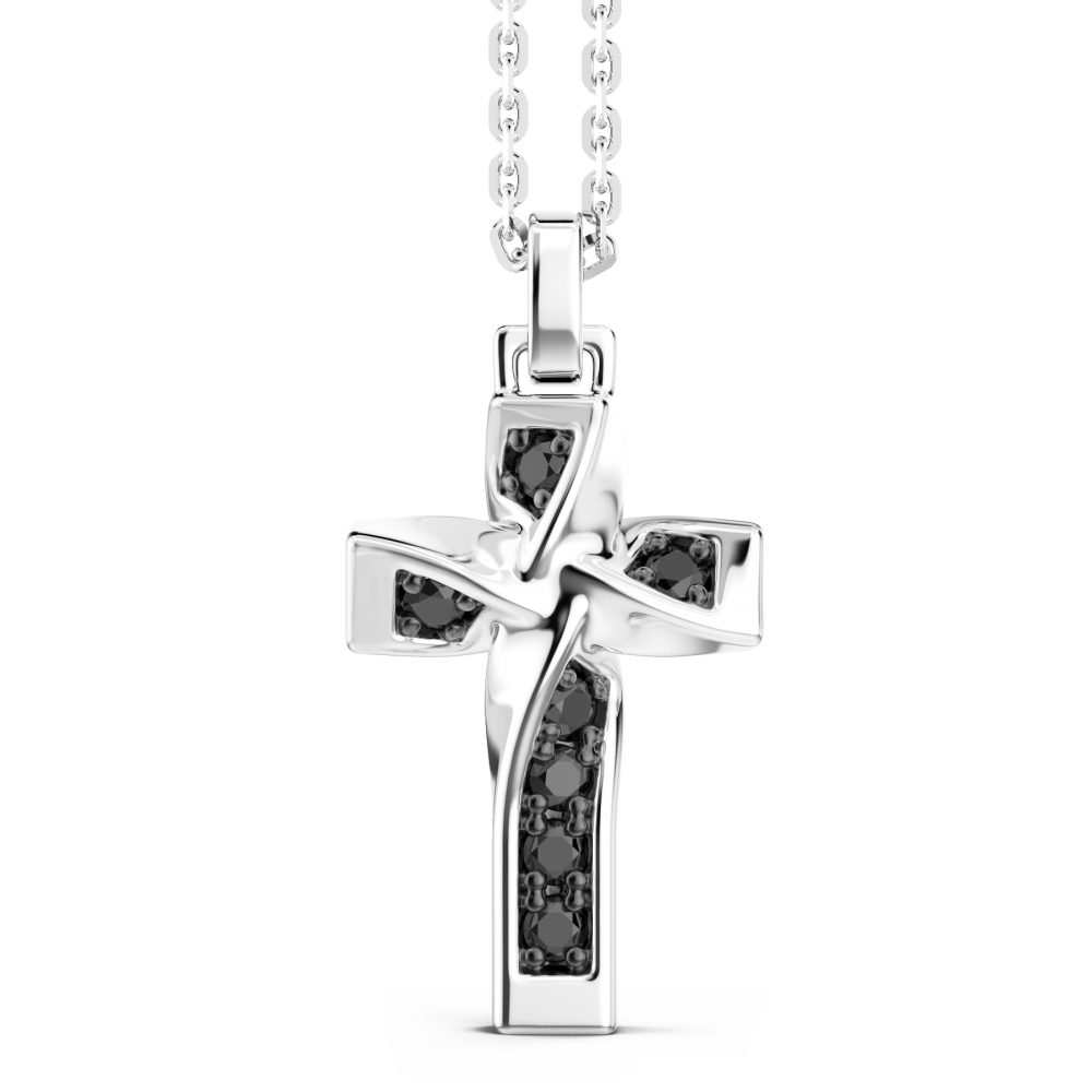 Collana Zancan in argento con pendente a croce e spinelli neri.