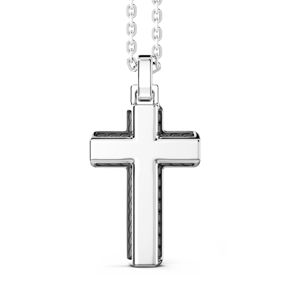 Collana Zancan in argento con pendente croce e pietre nere.