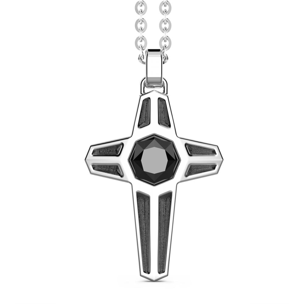 Collier Zancan en argent avec pendentif croix et pierre noire.