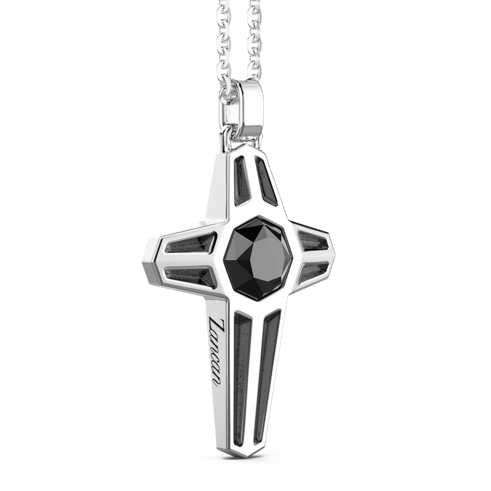 Collier Zancan en argent avec pendentif croix et pierre noire.