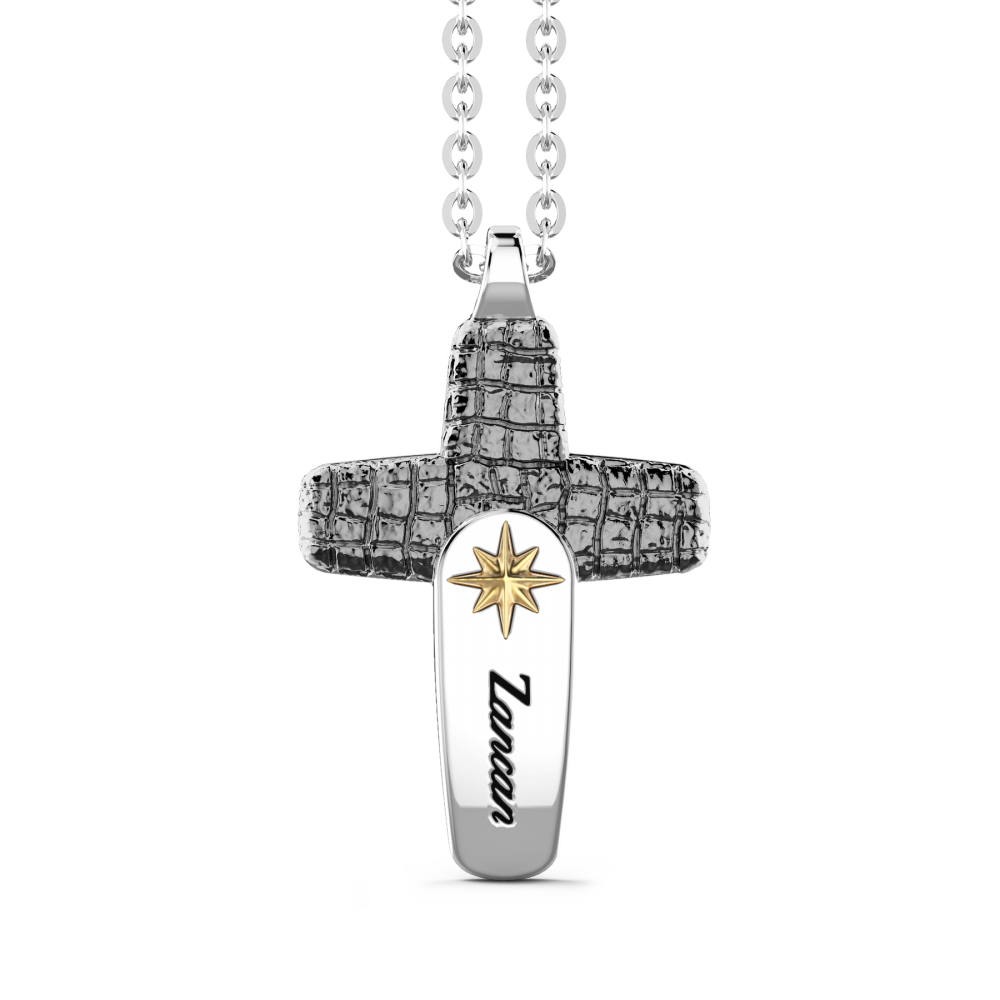 Zancan silver necklace with leather effect cross pendant.