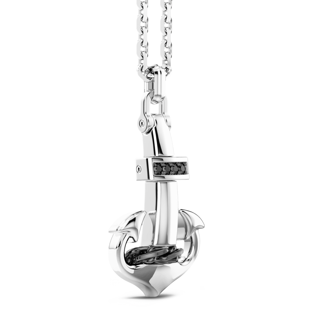Collana Zancan in argento con pendente ad ancora e pietre nere.